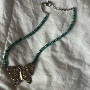 Brighton Silver Butterfly Necklace with Turquoise Beads